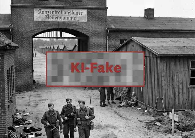 KI-generiertes Fake-Foto schwarzweiß mit Eingangstor