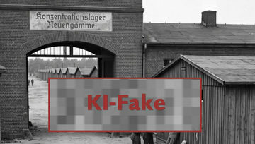 KI-generiertes Fake-Foto schwarzweiß mit Eingangstor