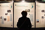Ein Besucher der Ausstellung vor einem der Plakate