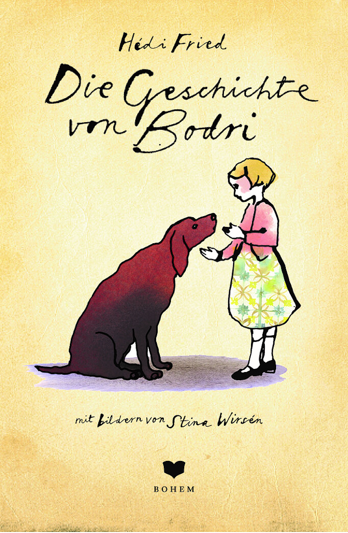 Titelcover des Kinderbuchs: Die Geschichte von Bodri. Zu sehen ein gezeichnetes kleines Mädchen und ein gezeichneter Hund schauen sich an