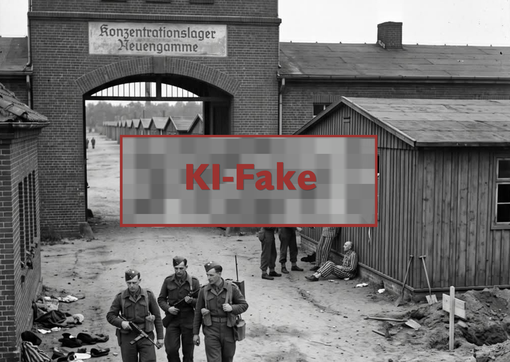 KI-generiertes Fake-Foto schwarzweiß mit Eingangstor